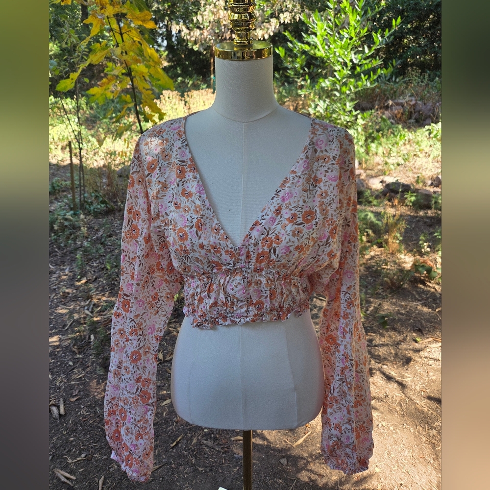 Nasty Gal‎ Pink Floral Cottagecore Blouse